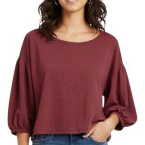 Organic Pima Cotton Purple Blouse Top Balloon Sleeves Oversized S Garnet Hill